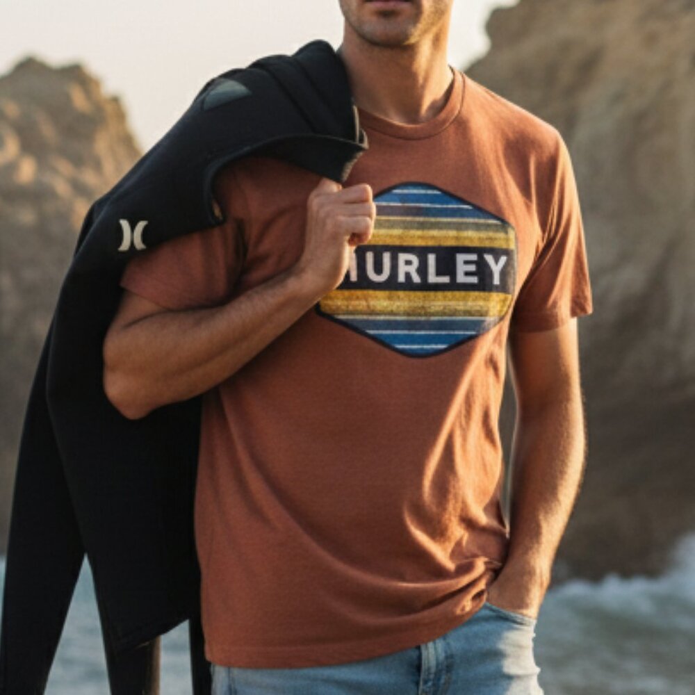 Graphic Tee Hurley Orange Cotton Blend T-Shirt Size M